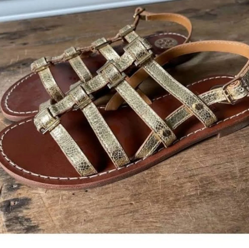 Tory Burch Metallic Gold Strappy Gladiator Sandals